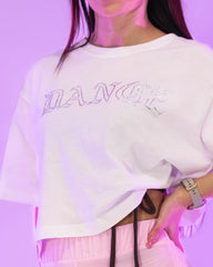 Dance Cropped T-Shirt Rhinestone White