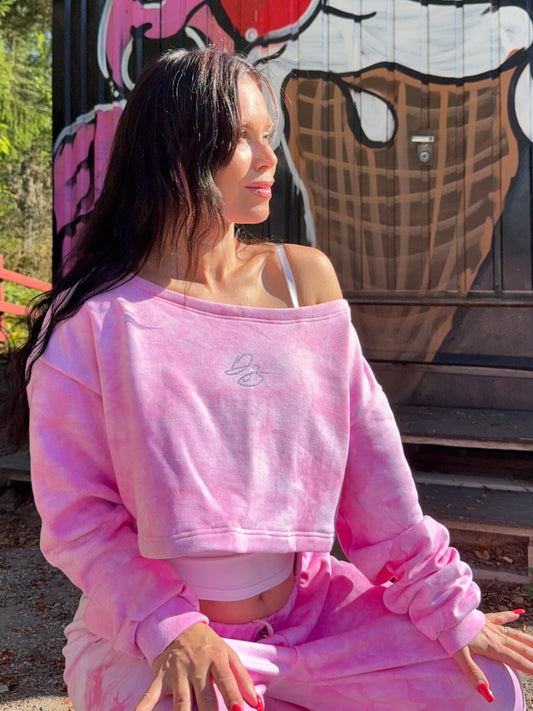 DB Cropped Sweatshirt Tie-Dye Pink