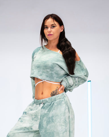 DB Cropped Sweatshirt Tie-Dye Dusty Green