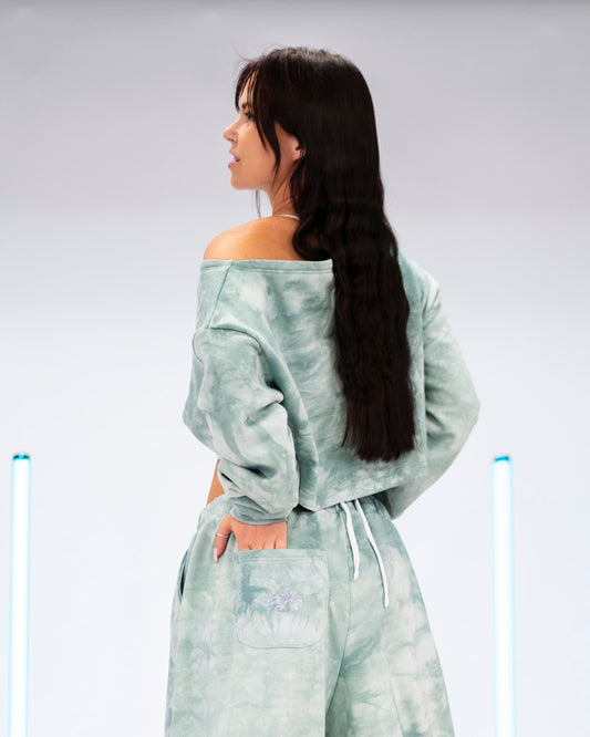 DB Cropped Sweatshirt Tie-Dye Dusty Green
