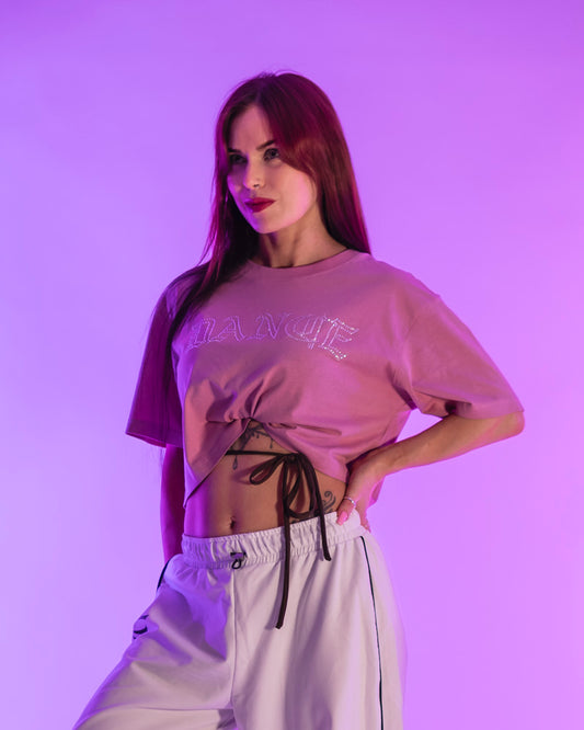 Dance Cropped T-Shirt Rhinestone Berry Blush
