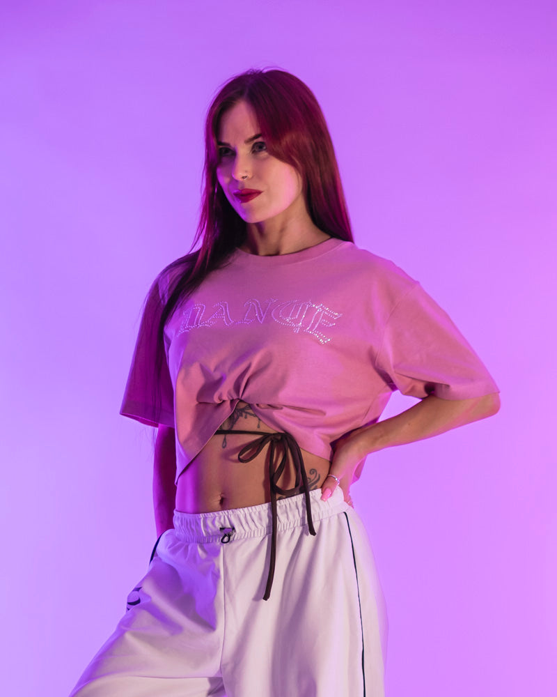 Dance Cropped T-Shirt Rhinestone Berry Blush