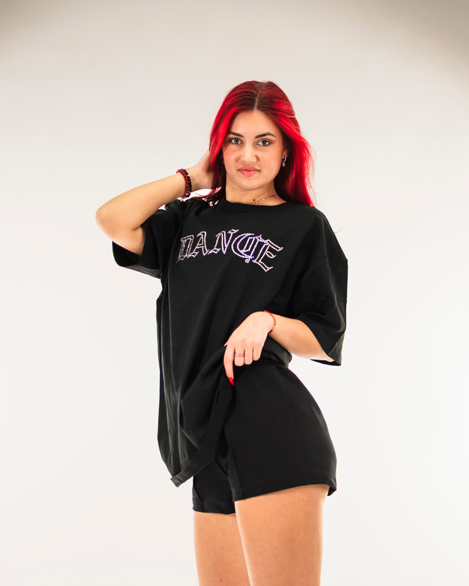 Dance T-Shirt Rhinestone Black (Loose Fit)