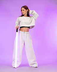 Luxe Premium Cropped Sweatshirt Off White Silver