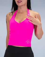 Vela Halterneck Top Rhinestone Neon Pink (Recycled)