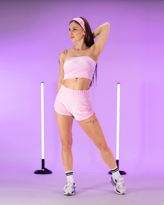 Viola Velvet Shorts Rhinestone Pastel Pink