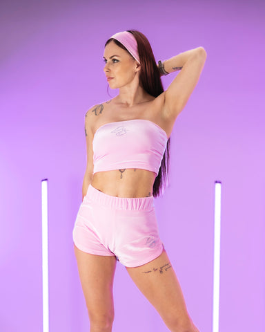 Ivy Tube Top Velvet Rhinestone Pastel Pink