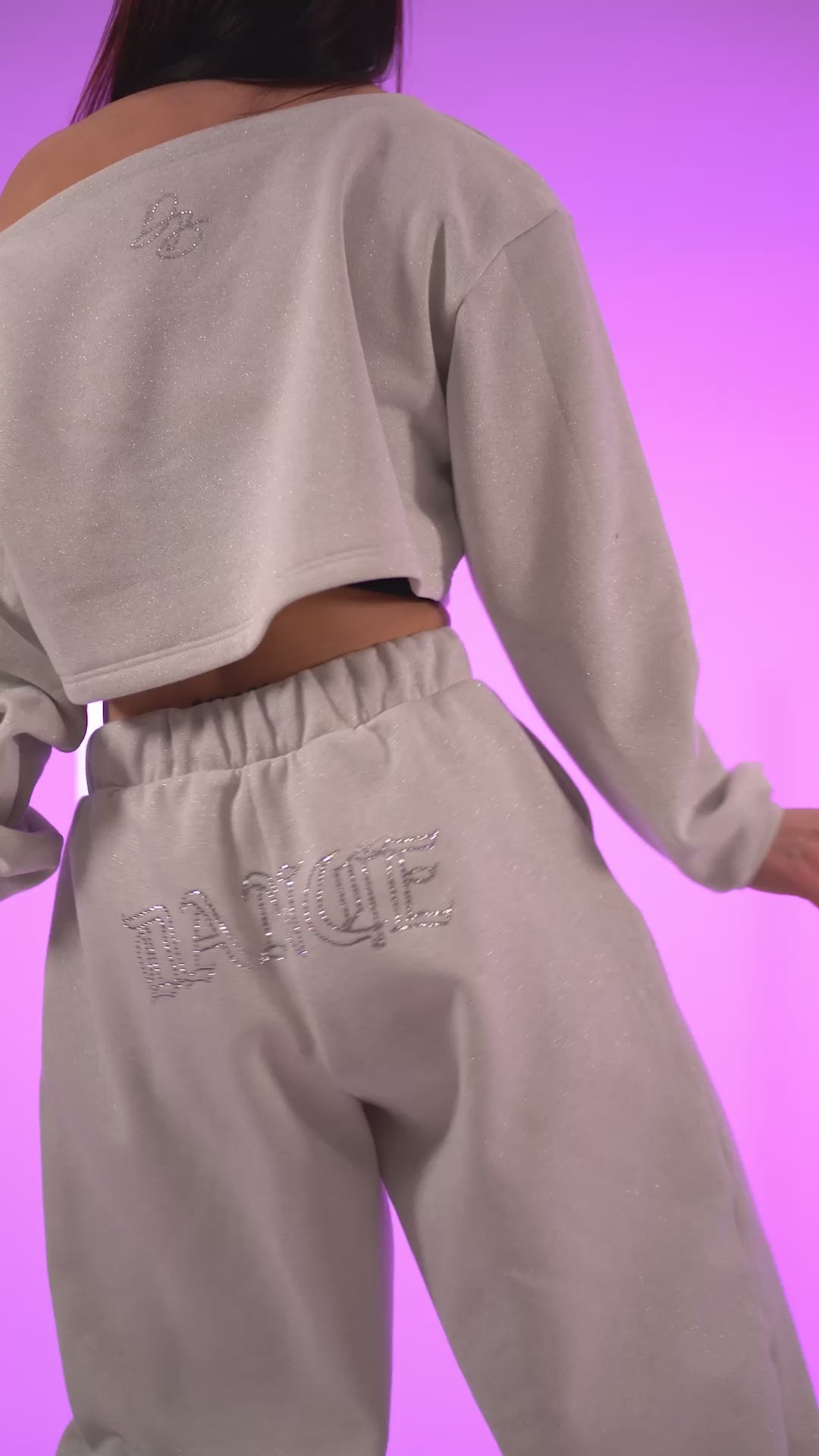 Luxe Premium Cropped Sweatshirt Off White Silver